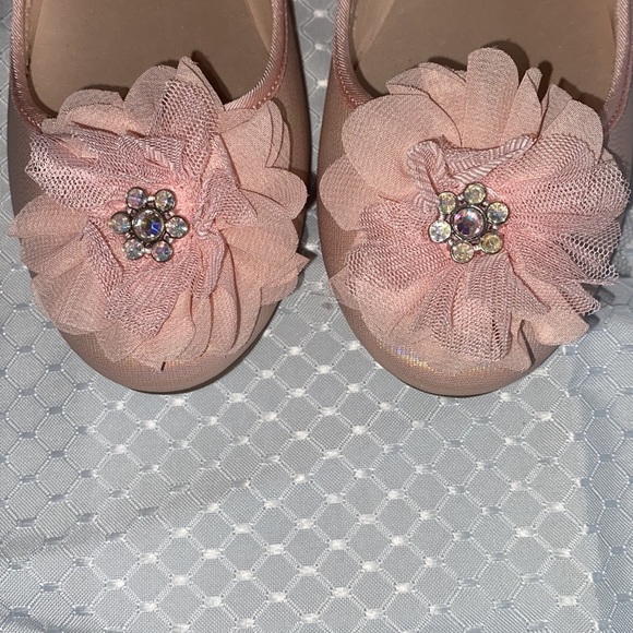 Worn once inside! Pink w/ toile and diamond accents in the flowers, rubber soles - Picture 3 of 7